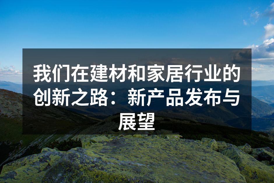 我们在建材和家居行业的创新之路：新产品发布与展望